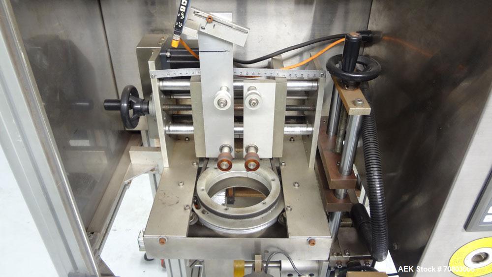 Used TriPack LSA-160 Automatic Shrink Sleeve Labeler Applicator / Neck Bander. Capable of speeds up to 100 BPM. Layflat width 40mm-170mm. Product diameter 25mm to 1" to 110mm. Cut off length 30mm-200...