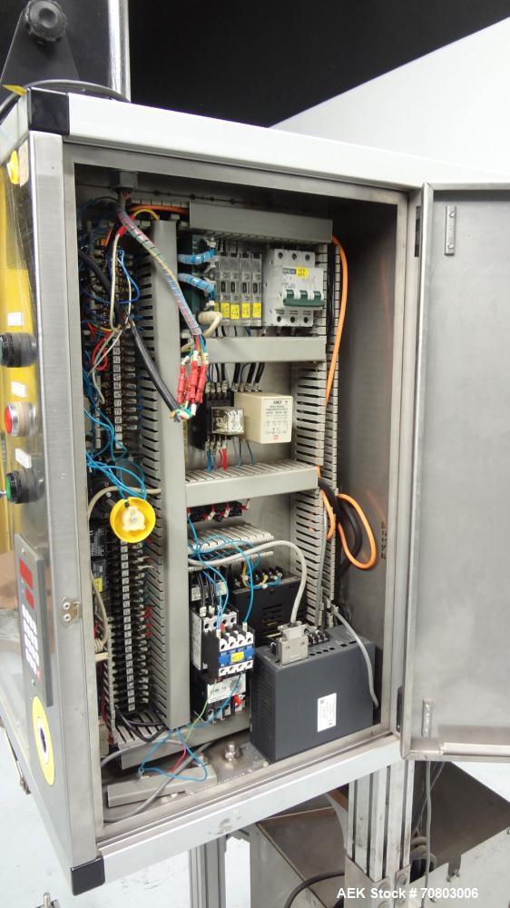 Used TriPack LSA-160 Automatic Shrink Sleeve Labeler Applicator / Neck Bander. Capable of speeds up to 100 BPM. Layflat width 40mm-170mm. Product diameter 25mm to 1" to 110mm. Cut off length 30mm-200...