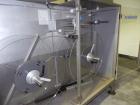 Used Fuji Intersleeve Model 3200H Horizontal sleeve labeler. Maximum speed 15,000/hour ( ref. sleeve 100 cl x 30lfw). Product diameter 8-40mm, product length 40-200mm. Last running plastic vials off ...