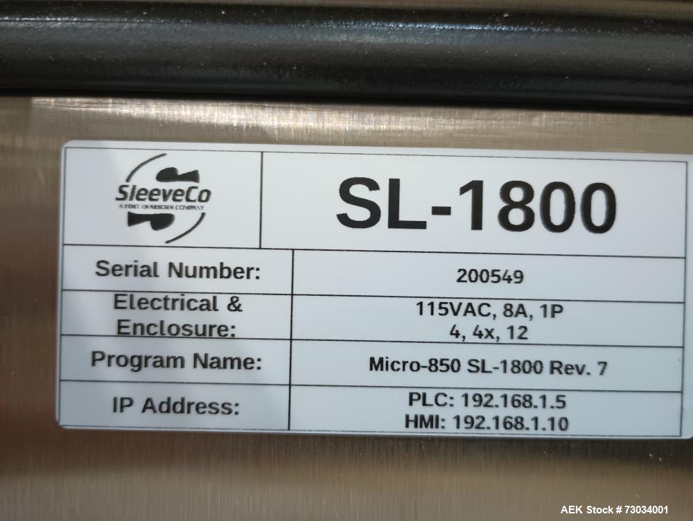 Used SleeveTech (SleeveCo) Model SL-1800 Stretch Sleeve Label Applicator