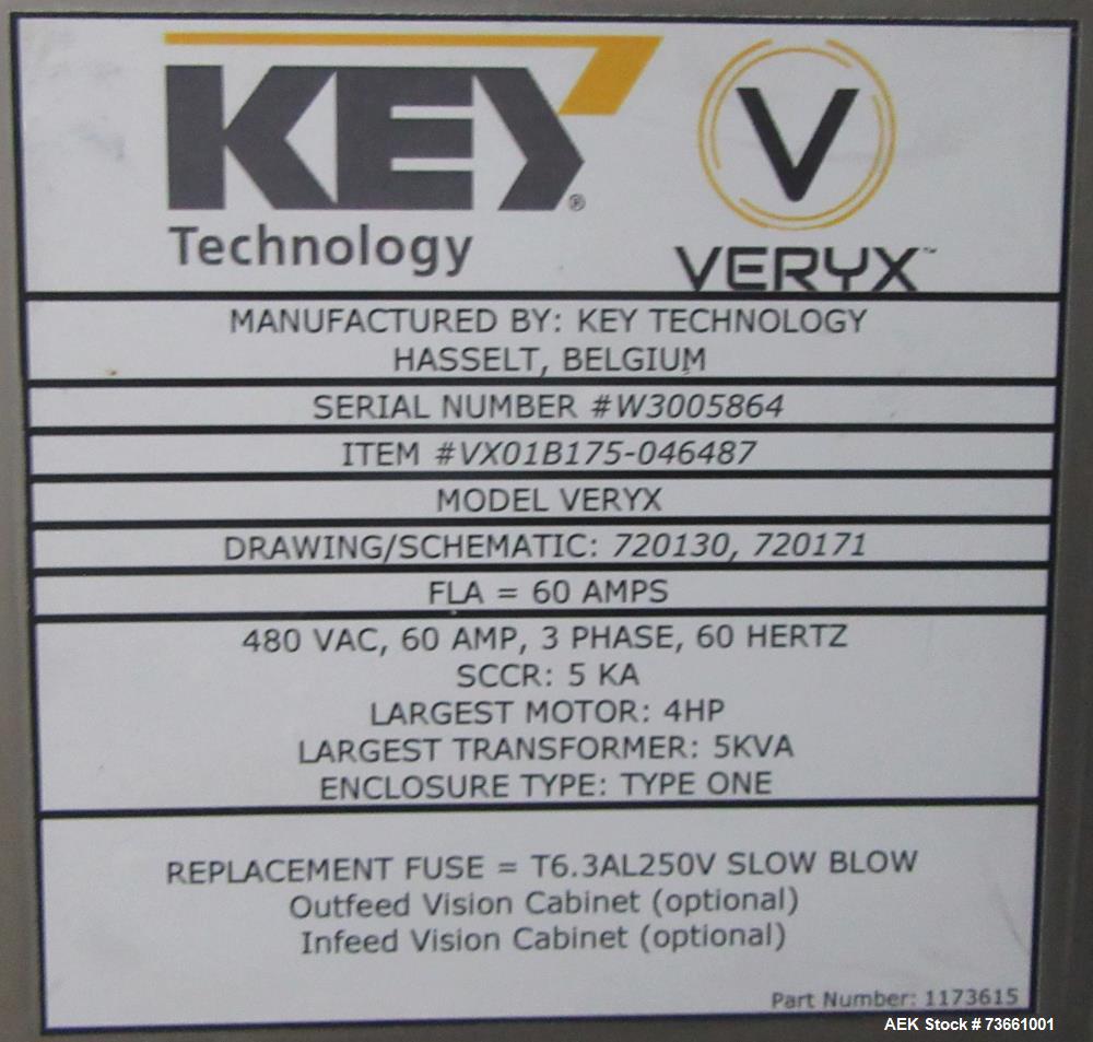 Pre-Owned Key Technologies VERYX B175 Optical Sorter with Rotary Sizer Grader