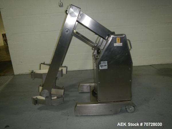 Used Muller Drum Lift and Tilt, Type SLDNE75/4, stainless steel construction, rated 150 kg capacity, serial #923725, new 1992.