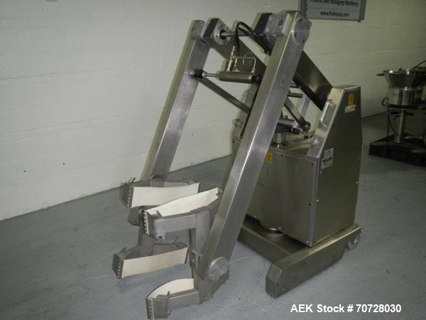 Used Muller Drum Lift and Tilt, Type SLDNE75/4, stainless steel construction, rated 150 kg capacity, serial #923725, new 1992.