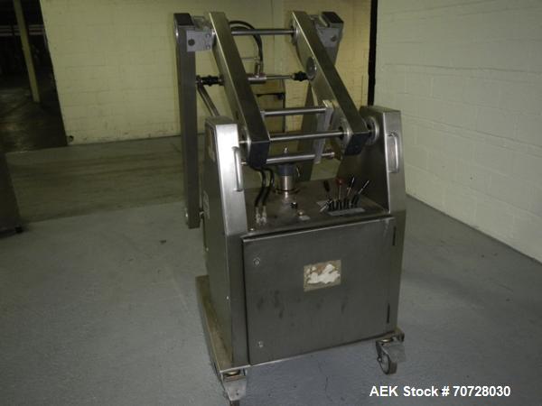 Used Muller Drum Lift and Tilt, Type SLDNE75/4, stainless steel construction, rated 150 kg capacity, serial #923725, new 1992.