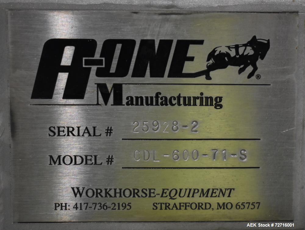 Used A-One Workhorse Single Column Dumper, Model CDL-600-71-S.  304 Stainless Steel construction, Dump Height: 86" Overall Column Height 102", Dump Angle: 35  2, Dump height set for use with 600 poun...