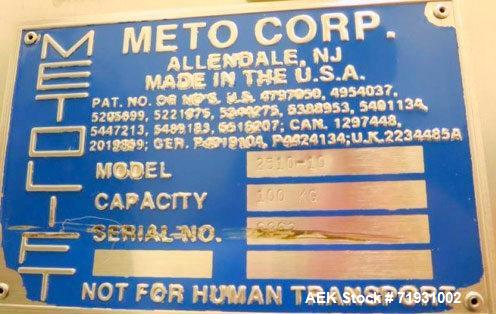 Used Metolift Drum Lifter, Model M2510-10, Stainless Steel Construction.