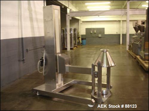 Used Meto-Lift Drum Handler, Model M2641-10, Stainless Steel. 20" Diameter x 34" high max drum size, 200 kg capacity, 6" outlet.