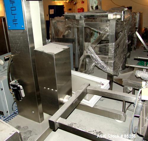 Used Meto Lift Model M2622-10, Stainless Steel. Rated for 200 kg (440#) lift capacity. Stainless steel frame on casters.