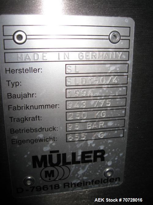 Used Muller Drum Lifter, model SLD 150/4, mobile design with wall charger unit (115V), 250 kg max load, serial # 943775, built 1994