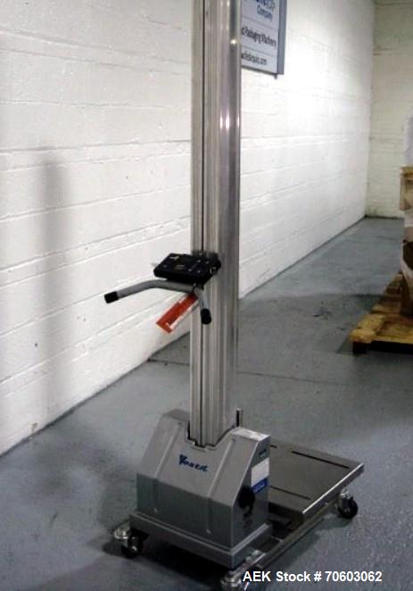 Used Vistil Manufacturing Company Lift, Model PEL-100-A/LS/HC, 125 lb / 57 kg capacity, 110V input, 24 VDC battery operated, serial number S305295, built 8/2005