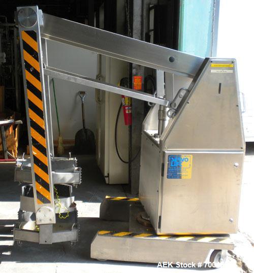 Used Servo-Lift Mobile Drum Handler, Model SLD 150/4, Stainless Steel. 23’’ (600 mm) maximum diameter container, 550 pound maximum capacity lift load (250 kg), approximately 135’’ dump height. Operat...