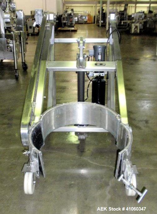 Used Sterling Fleischman Hydraulic Drum Lift, Model CP95AESMT, 304 Stainless Steel. Approximate 750 pound capacity, lift height of 95’’. 1/2 hp, 1/60/115/230 volt, 1725 rpm hydraulic motor. Manual ha...