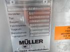 Used Muller Drum Lift and Tilt, Type SLDNE75/4, stainless steel construction, rated 150 kg capacity, serial #923725, new 1992.