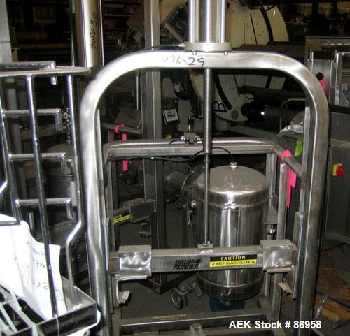 Used Material Handling Drum Runner, Model 5500 P/A, Stainless Steel. 1000 Pound drum capacity, air lift with tank. Drum height 29" to 36". Mounted on casters.