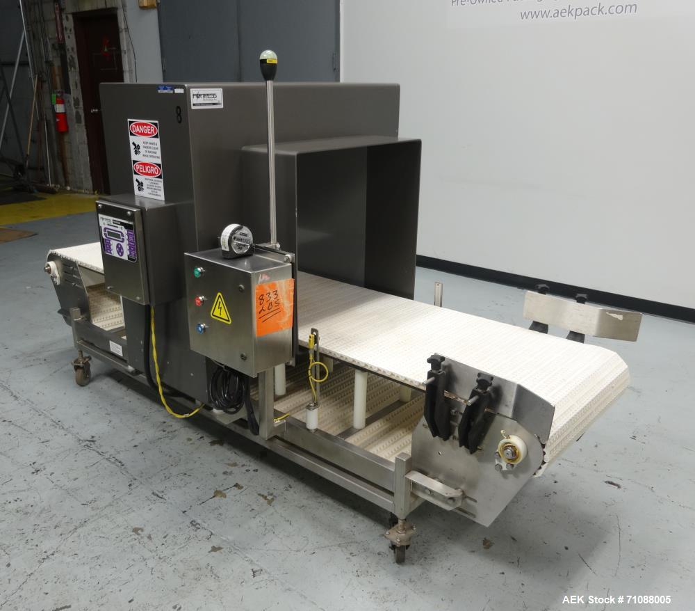 Used Fotress Phantom Big Bag Metal Detector. serial #I-17282, 26" x 24" aperature. Sensitivity: detection of 1.4 - 2.0 mm stainless steel and 0.9 - 1.5mm Ferrous. Includes mesh belt conveyor Model SC...