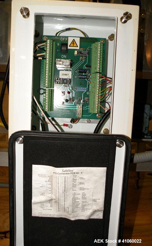 Used Safeline Metal Detector, Model 175X 300 /PW/HT/LO/EM. Capable of seeing a 1.0 fe, 1.2nf, and a 1.5ss. Aperture size 7" wide x 12" tall x 11" long, usable aperture height approximately 11-1/2" hi...