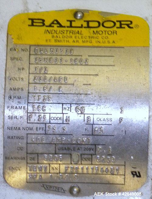 Used Goring Kerr Metal Detector, Model TEK 21 DSP. Usable aperture size 7-7/8" wide x 4-1/4" high. Includes a plastic belt conveyor, driven by a 1/2hp, 3/60/230/460 volt, 1725 rpm gear motor, ratio 2...