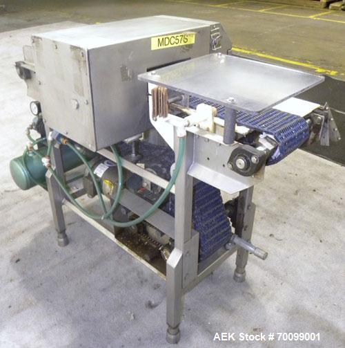 Used Loma IQ Superscan Micro Metal Detector, Stainless Steel Construction. Aperture 8" wide x 4" high. Includes a belt conveyor and air reject, approximate 33-1/2’’ discharge height. Machine footprin...