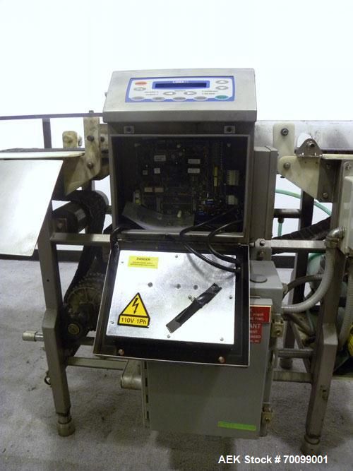 Used Loma IQ Superscan Micro Metal Detector, Stainless Steel Construction. Aperture 8" wide x 4" high. Includes a belt conveyor and air reject, approximate 33-1/2’’ discharge height. Machine footprin...