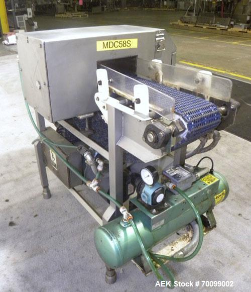 Used Loma IQ Superscan Micro Metal Detector, Stainless Steel Construction. Aperture 8" wide x 4" high. Includes a belt conveyor and air reject, approximate 33-1/2’’ discharge height. Machine footprin...