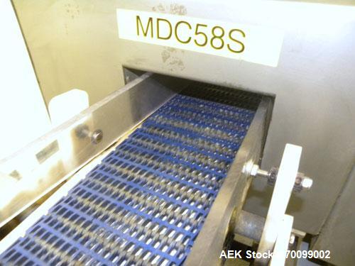 Used Loma IQ Superscan Micro Metal Detector, Stainless Steel Construction. Aperture 8" wide x 4" high. Includes a belt conveyor and air reject, approximate 33-1/2’’ discharge height. Machine footprin...