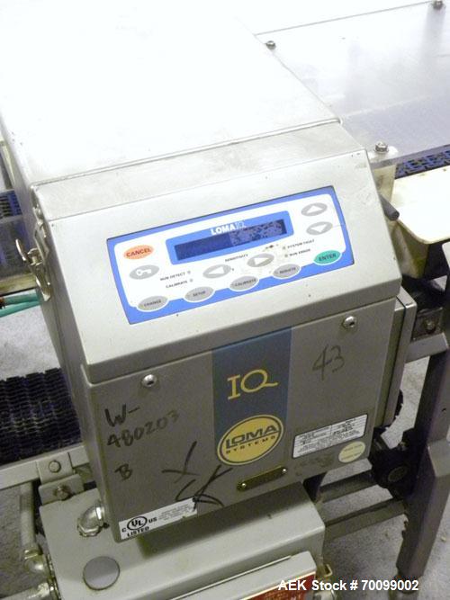 Used Loma IQ Superscan Micro Metal Detector, Stainless Steel Construction. Aperture 8" wide x 4" high. Includes a belt conveyor and air reject, approximate 33-1/2’’ discharge height. Machine footprin...