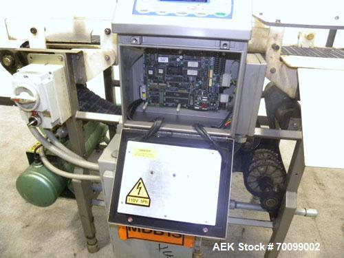 Used Loma IQ Superscan Micro Metal Detector, Stainless Steel Construction. Aperture 8" wide x 4" high. Includes a belt conveyor and air reject, approximate 33-1/2’’ discharge height. Machine footprin...