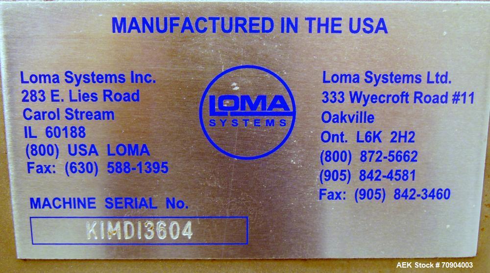 Used Loma IQ2 Conveyor Mounted Metal Detector.  Built 06/2004. Aperture size 100 mm (3-15/16") Wide x 350 mm (13-3/4 ") Tall, with belt 11-1/8" Tall. Sensitivity: up to 1.0mm Ferrous, 1.0mm Non-Ferro...