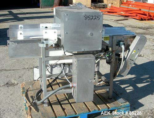 USED: Loma Super Superscan micro metal detector. Aperture size 14" wide x 8" high. Frequency 153.6 khz. Power 115 volt, 2 amp, 60 hz. 12" wide x 52" long conveyor, no belt. 1/2 hp DC motor with speed...