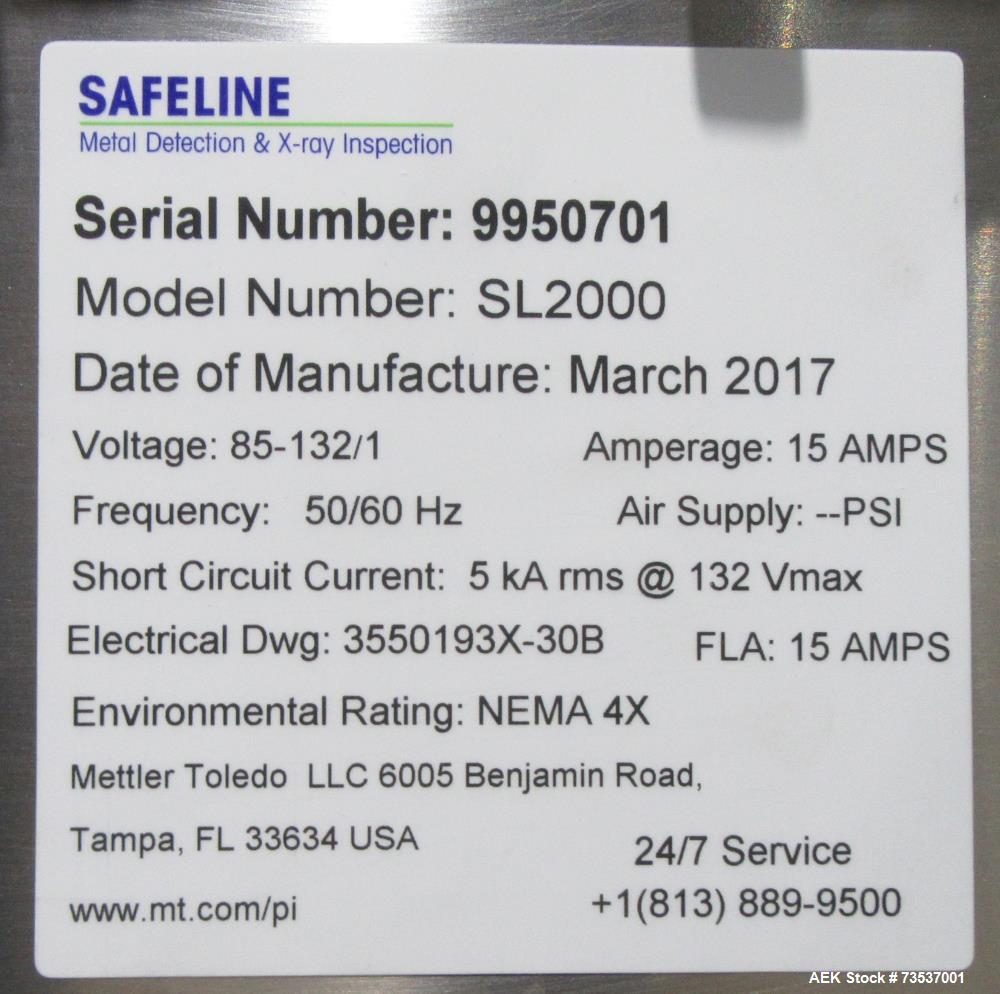 Used Mettler Toledo SL2000 Safeline Metal Detector with 21.5” x 10.5” Aperture