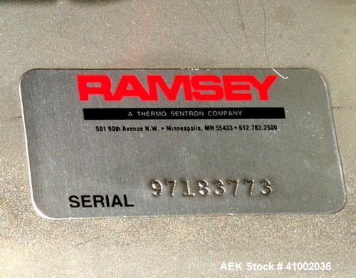 Used Ramsey Icore Metal Detector, Model Metal Scout IIE 808. Usable aperture size 7 3/4" wide x 6 1/2" high x 9 3/4" deep. Includes a Ramsey model 506 conveyor. 6" wide x 59" long plastic belt, drive...
