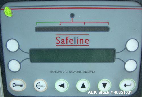 Used Safeline Metal Detector, Model PPH+/08x4/P/300-800/ABS/V3/RC/RS232.Aperture size approximately 8" wide x 3 1/4" high x 11 1/4" long.Includes a control panel and a belt conveyor, 4 3/4" wide x 42...