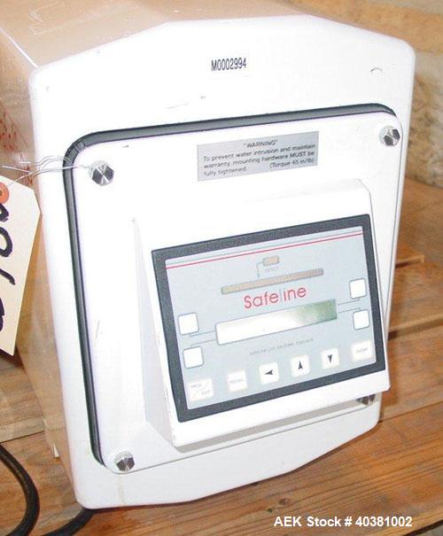 Used Safeline Metal Detector, model STD18X5PILV2. 18" x 5" aperature. Detector HeadRef # 110073, M/C# 333, Ref Phase 2638, PWD DR# 165, OOBV 10MV, Firmware Version 2.23. Includes a plastic mesh incli...