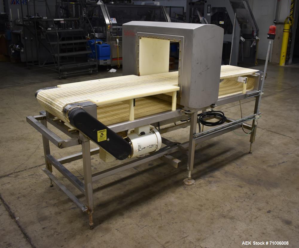 Used SafelineMetal Detector. 16" wide xx 12" high above conveyor,  stop belt reject,