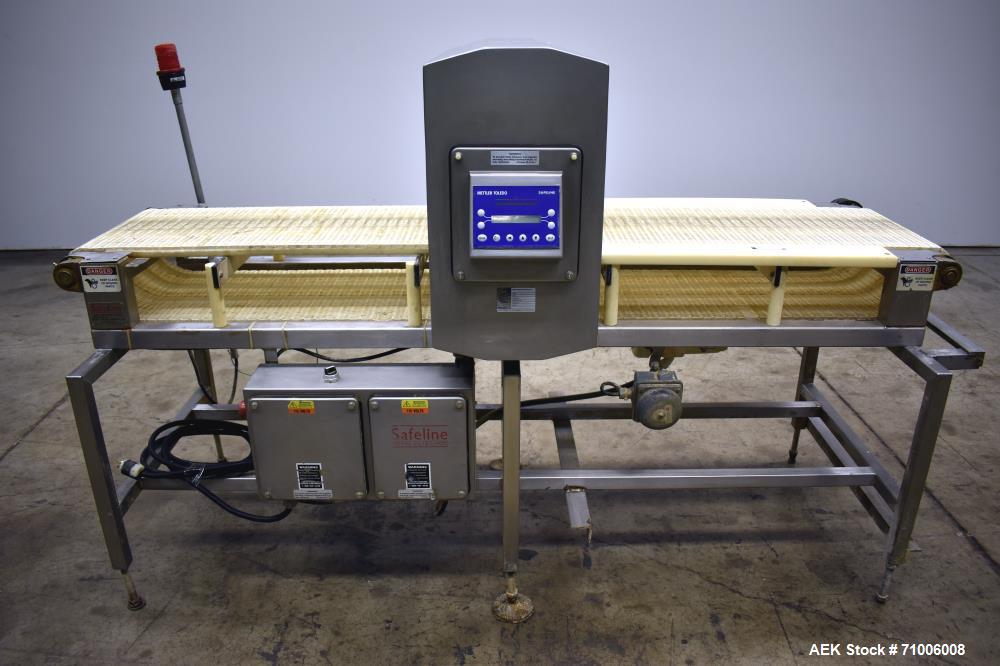 Used SafelineMetal Detector. 16" wide xx 12" high above conveyor,  stop belt reject,