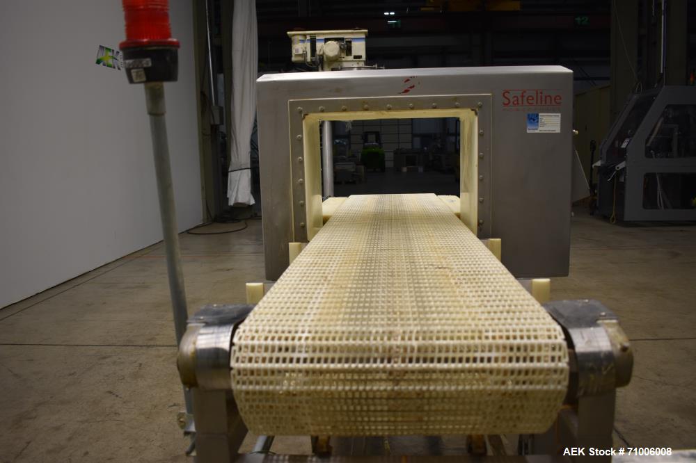 Used SafelineMetal Detector. 16" wide xx 12" high above conveyor,  stop belt reject,
