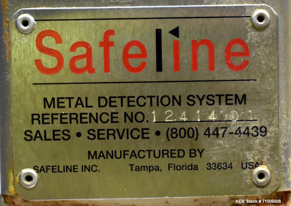 Used SafelineMetal Detector. 16" wide xx 12" high above conveyor,  stop belt reject,