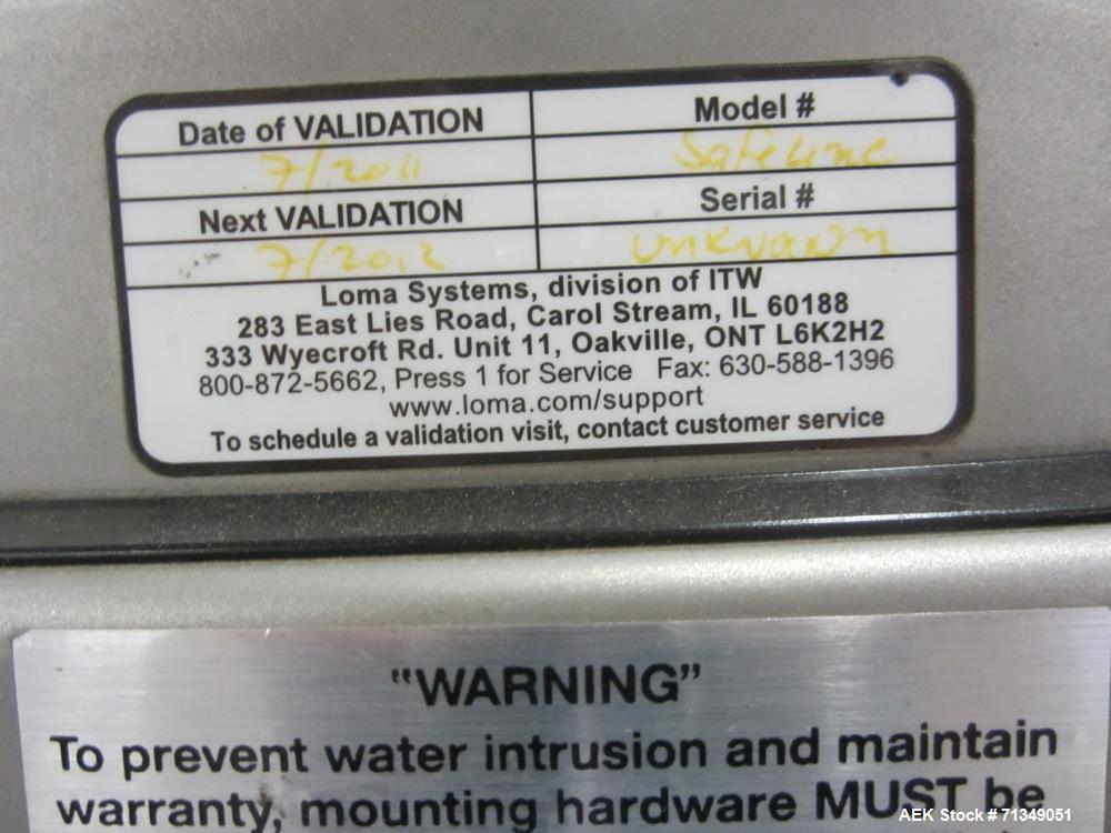 Used- Safeline Powerphase Metal Detector. Aperture measures 3-1/2" tall x 5-3/4" wide. Belt conveyor measures 5 "W x 53"L. I...