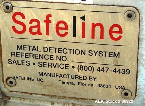 Used Safeline Metal Detector. Aperture size 5" wide x 9-7/8" high x 11-3/8" long. Requires belt and motor for conveyor, includes a Morrison timing screw conveyor, model B01118555-001, driven by a DC ...