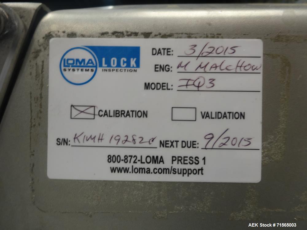 Used- Loma Systems IQ3 S/S Metal Detector Head Only. S/N KIMH19282C with Aprox. 15-1/2" W x 3-3/4" H Product Opening and Dig...