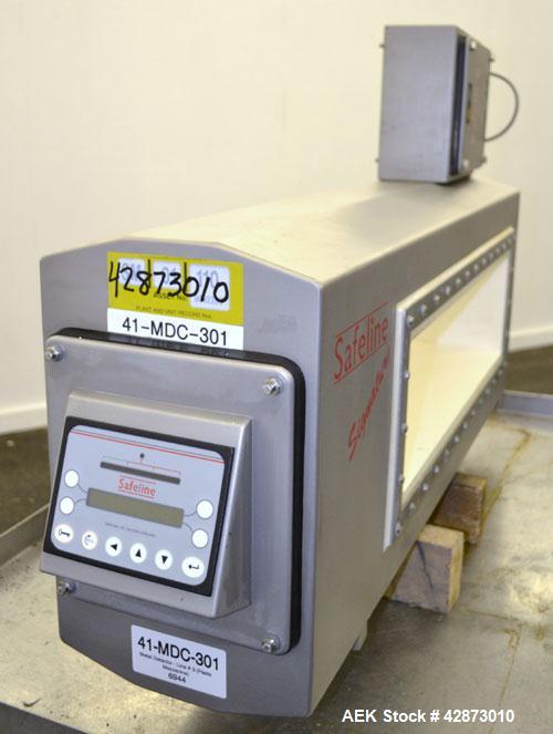 Used Safeline Signature 2 Pass Through Metal Detector, 304 Stainless Steel. Aperture size approximately 25-1/2" wide x 7" high x 11" long. Sensitivity Ratio300 / 800 kHz, Non-Ferrous x 1.1 to 1.3 Fe....