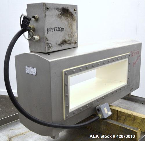 Used Safeline Signature 2 Pass Through Metal Detector, 304 Stainless Steel. Aperture size approximately 25-1/2" wide x 7" high x 11" long. Sensitivity Ratio300 / 800 kHz, Non-Ferrous x 1.1 to 1.3 Fe....