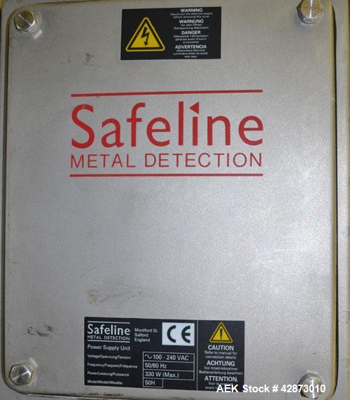 Used Safeline Signature 2 Pass Through Metal Detector, 304 Stainless Steel. Aperture size approximately 25-1/2" wide x 7" high x 11" long. Sensitivity Ratio300 / 800 kHz, Non-Ferrous x 1.1 to 1.3 Fe....