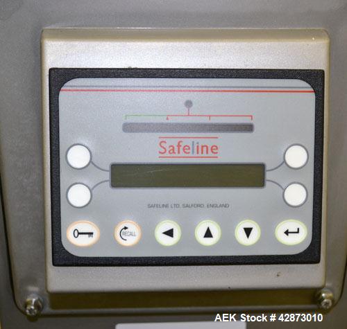 Used Safeline Signature 2 Pass Through Metal Detector, 304 Stainless Steel. Aperture size approximately 25-1/2" wide x 7" high x 11" long. Sensitivity Ratio300 / 800 kHz, Non-Ferrous x 1.1 to 1.3 Fe....