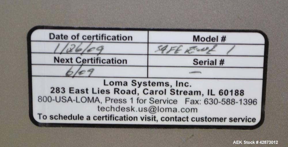 Used Safeline Signature 2 Pass Through Metal Detector, 304 Stainless Steel. Aperture size approximately 25-1/2" wide x 7" high x 11" long. Sensitivity Ratio dependent of coil system at 300 kHz, Non-F...