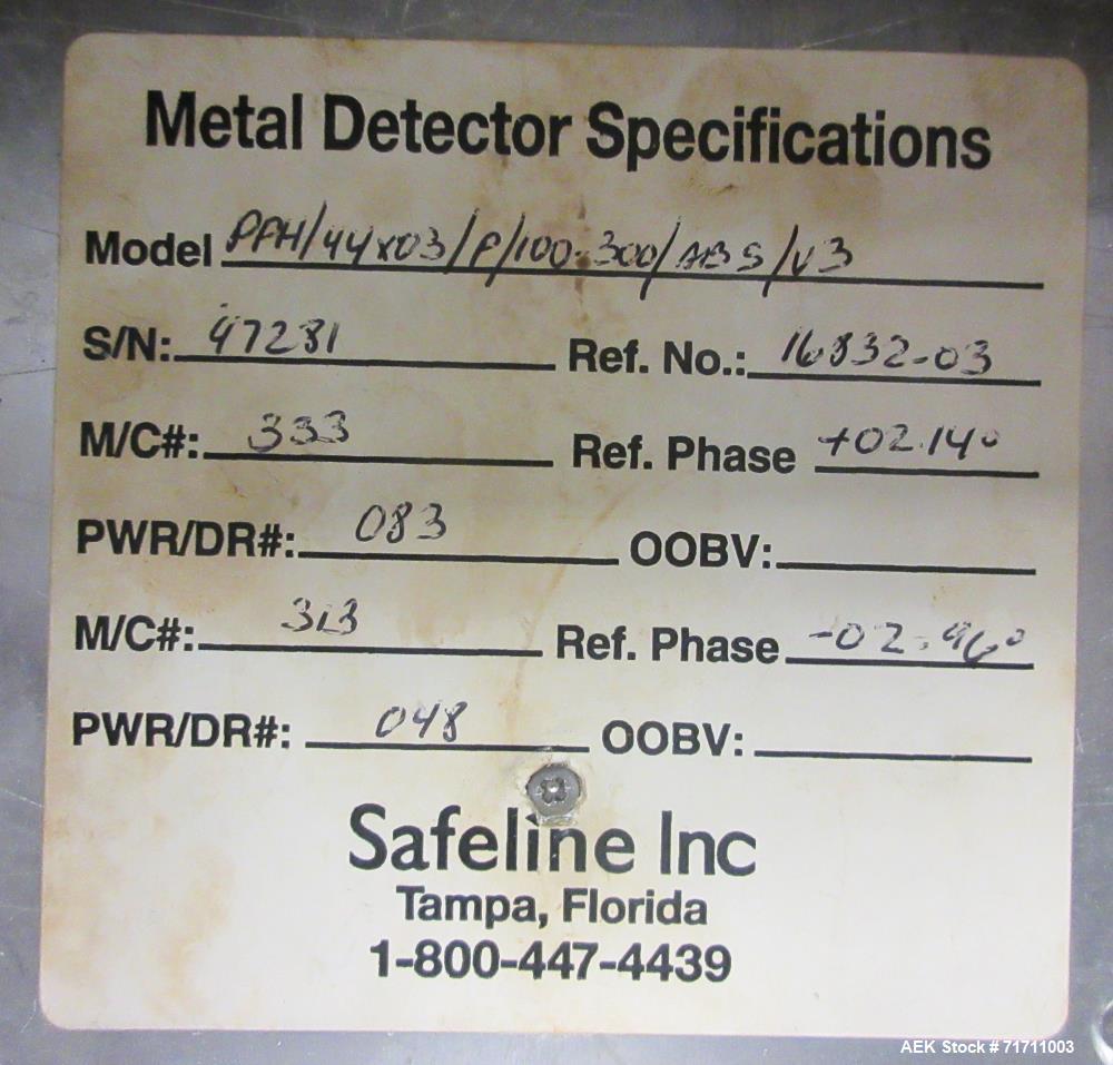 Used Safeline Model VE-PW-100/300 Conveyor Mounted Metal Detector