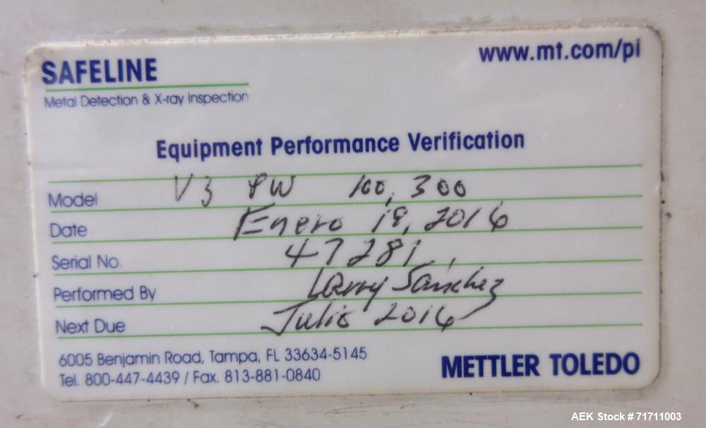 Used Safeline Model VE-PW-100/300 Conveyor Mounted Metal Detector