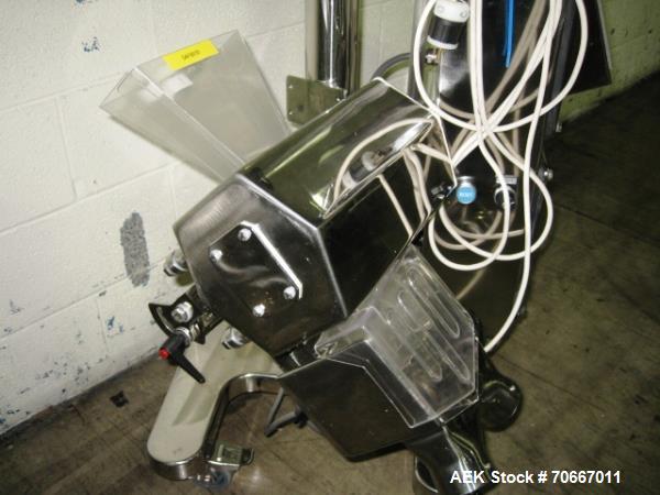Used Safline metal detector, 3.75" x 1.5" aperature, with diverter, on stainless steel stand, serial # 50131.  NOTE: PRICE INCLUDES A 15% BUYERS PREMIUM.