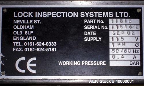 Used Lock Inspection Systems V5 Waferthin Met 30+ Metal Detector, Model Met30-200/+/IP54/286KHZ. Aperture size approximately 8 5/8" diameter x 4" deep. Includes a control panel. Built 2002.