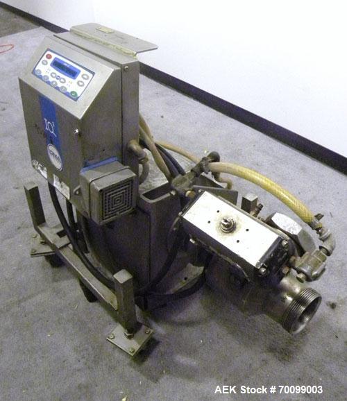 Used Loma Pipeline Metal Detector, Model IQ2, Stainless Steel. Approximate 3" diameter aperture with a 17" discharge height, approximate throughput 10 tons an hour. Mounted on a stainless steel frame...